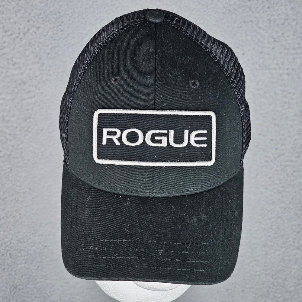 Rogue Trucker Hat Mens OSFA Black Patch Logo Mesh Snapback Fitness Cap